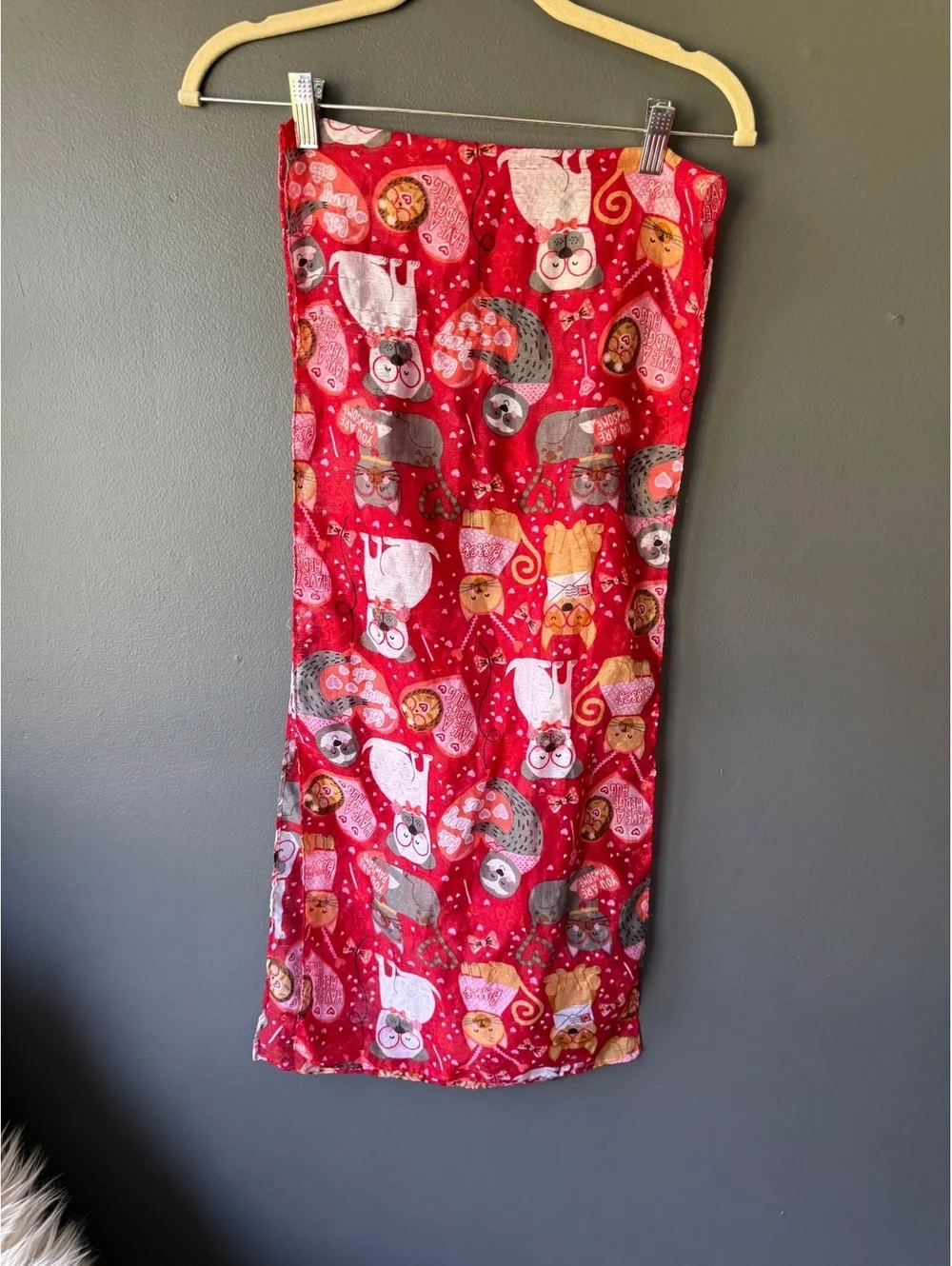 Red Animal Print Scarf with Cats and Dogs Pattern